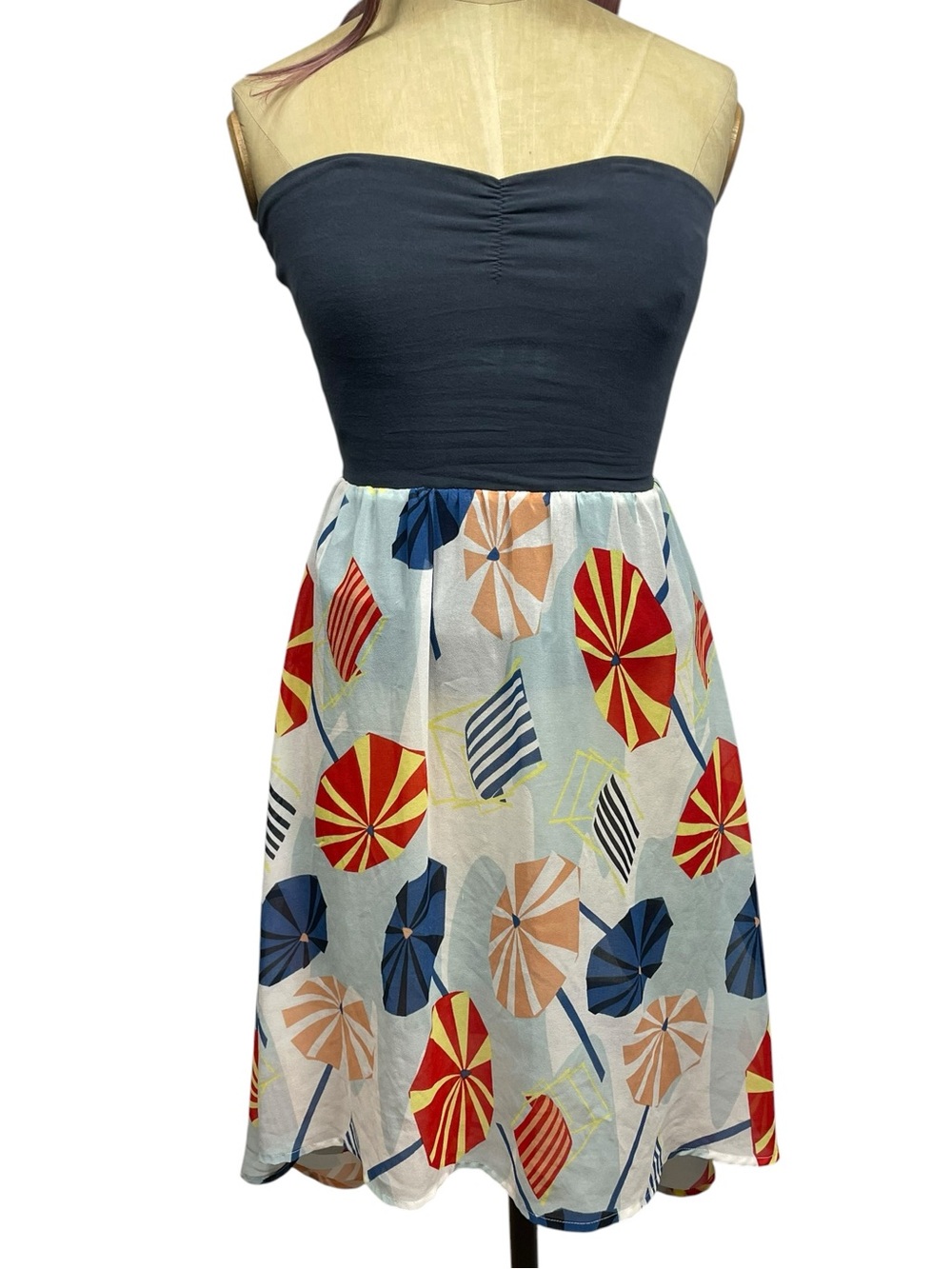 Quiksilver Surf Umbrella Dress SM Blue Summer Novelty Print Twee Skater